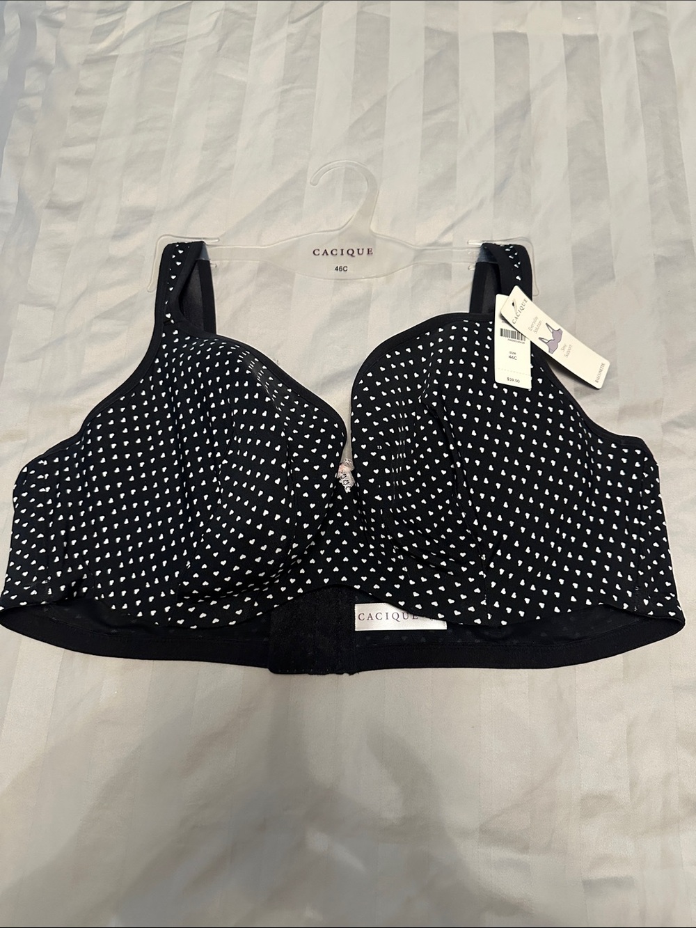 Cacique Black & White Heart Print Full Coverage Bra